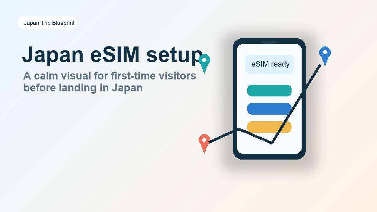 Traveler checking an eSIM setup before a first Japan trip