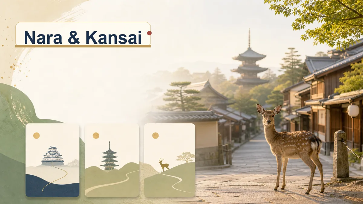 Nara and Kansai travel inspiration with deer temple street and simple route cards