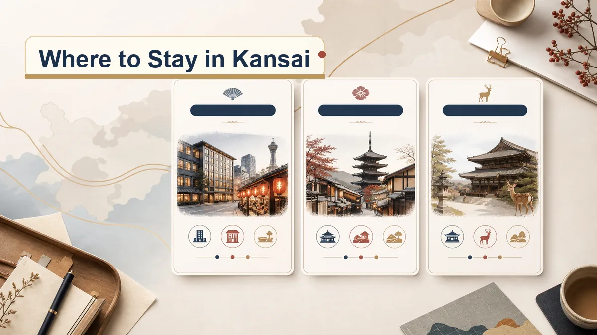 Kansai where to stay comparison with Osaka Kyoto and Nara hotel area cards