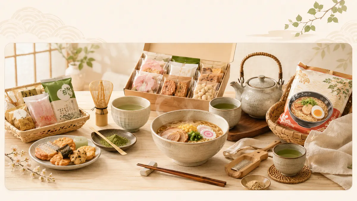 Japanese snacks matcha ramen tea and simple kitchen items to enjoy at home