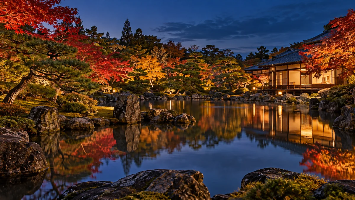 AI-generated Kyoto autumn atmosphere, not Nijo Castle or the actual event