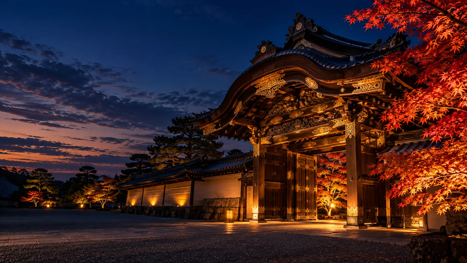 AI-generated Kyoto autumn atmosphere, not Nijo Castle or the actual event