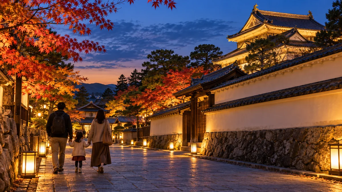 AI-generated Kyoto autumn atmosphere, not Nijo Castle or the actual event